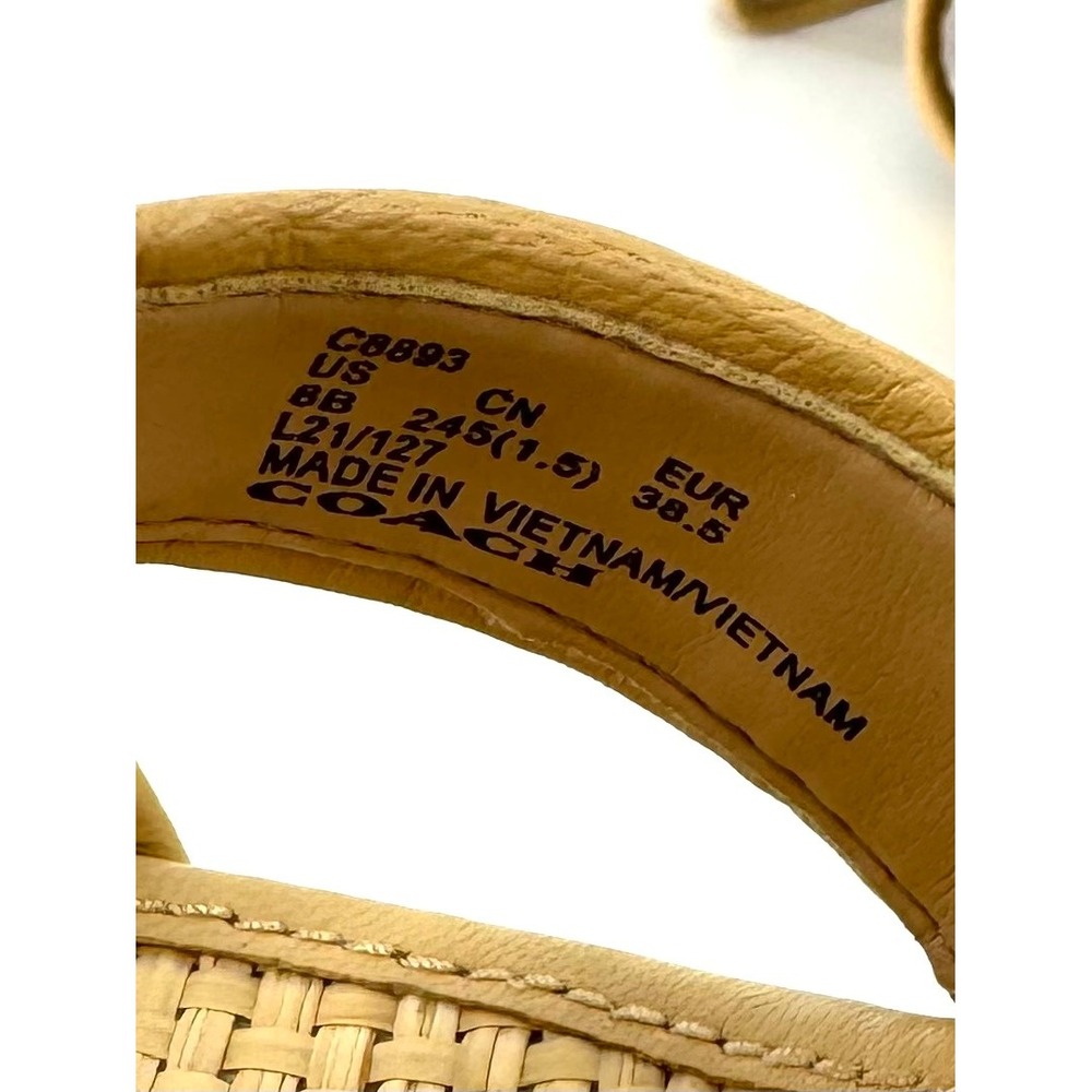 Coach Raffia Leather Platform Block Heel Sandals Tan Size 8 - Picture 9 of 9